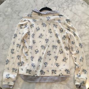Joie Tops - Blue and cream floral shirt and sweater. Joie Tops - Blue and cream floral shirt and sweater.
